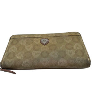 Coach Beige Heart C Coated Canvas Zip Around Wallet
